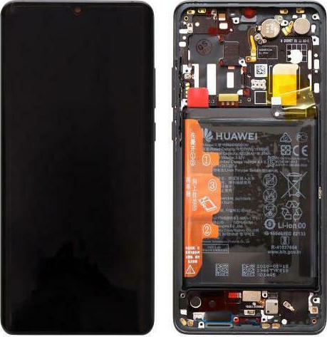 Γνήσια Οθόνη Huawei P30 Pro Black με Frame & Μπαταρία Service Pack